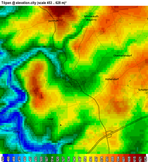 Töpen elevation map