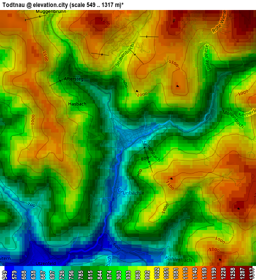 Todtnau elevation map