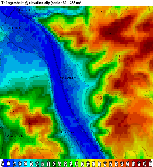 Thüngersheim elevation map