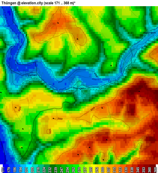 Thüngen elevation map