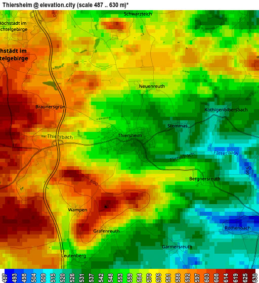 Thiersheim elevation map