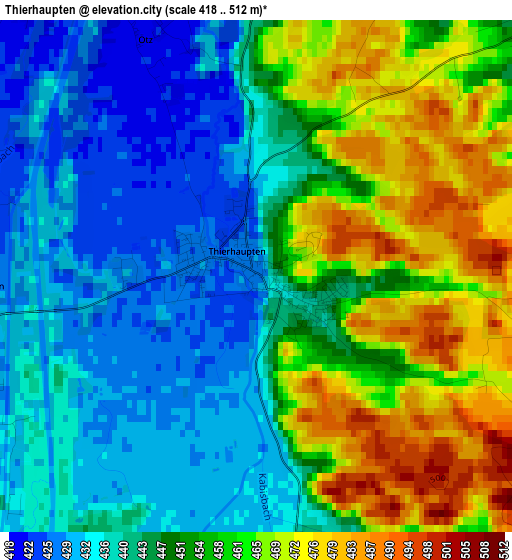 Thierhaupten elevation map