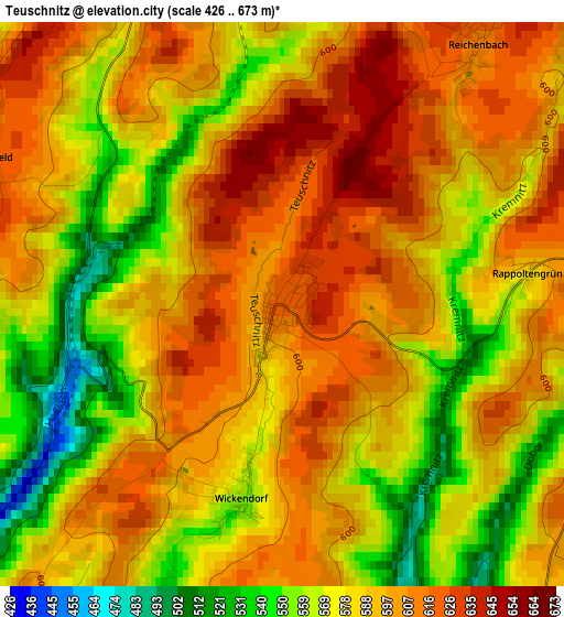 Teuschnitz elevation map