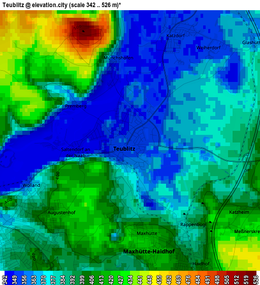 Teublitz elevation map