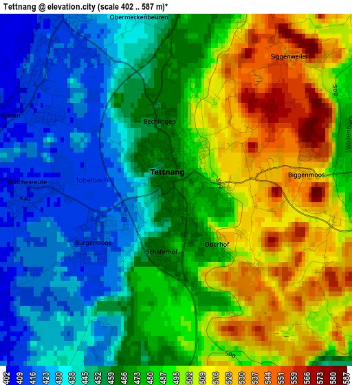 Tettnang elevation map