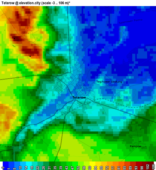 Teterow elevation map