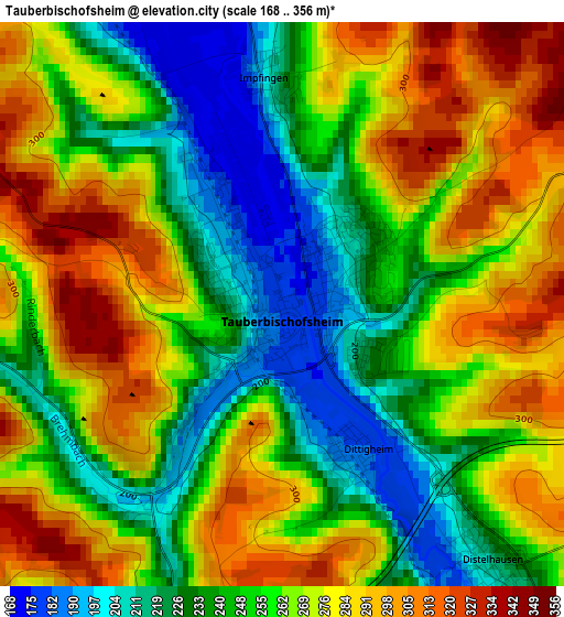 Tauberbischofsheim elevation map