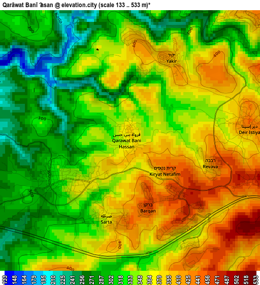 Qarāwat Banī Ḩasan elevation map