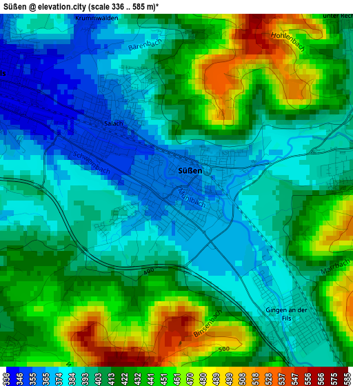 Süßen elevation map