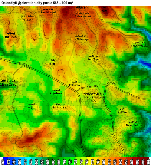 Qalandiyā elevation map