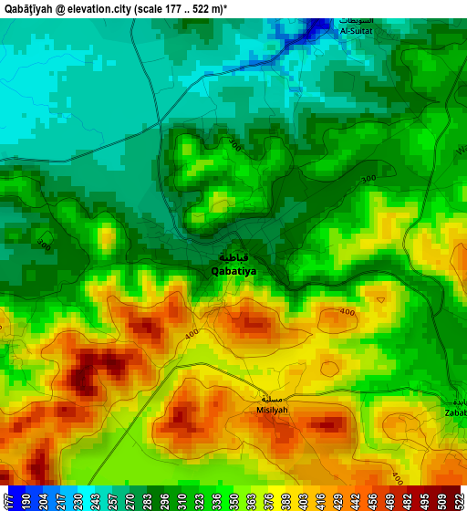 Qabāţīyah elevation map