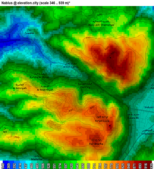 Nablus elevation map