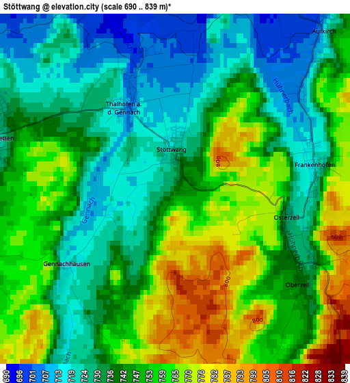 Stöttwang elevation map