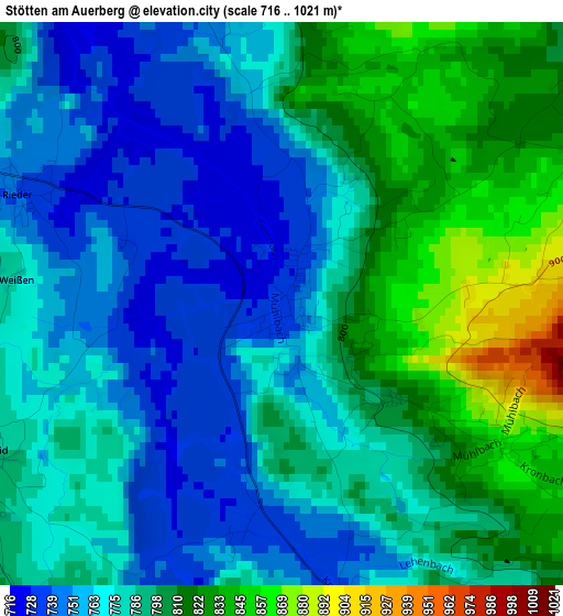 Stötten am Auerberg elevation map