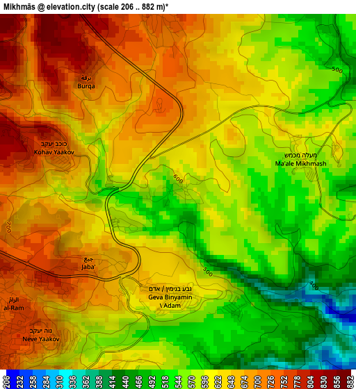 Mikhmās elevation map