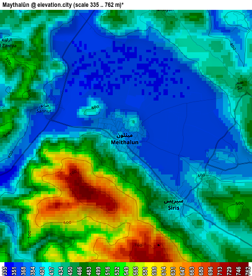 Maythalūn elevation map