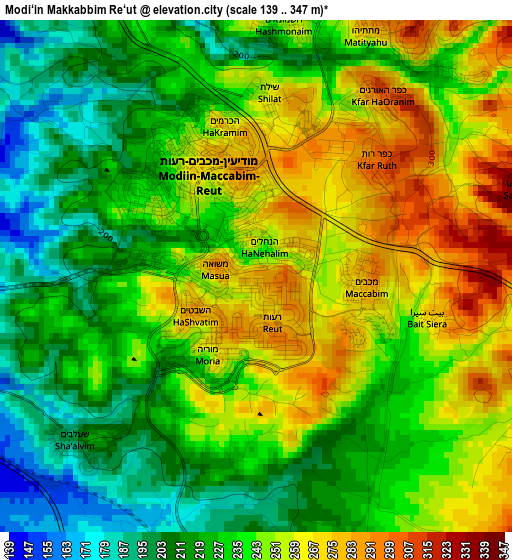 Modi‘in Makkabbim Re‘ut elevation map