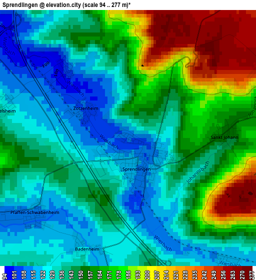 Sprendlingen elevation map