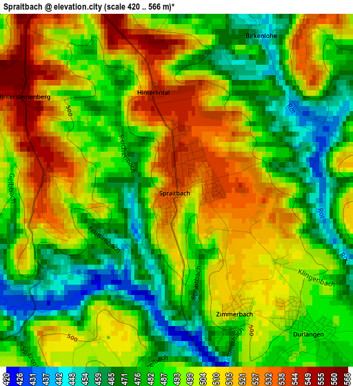 Spraitbach elevation map