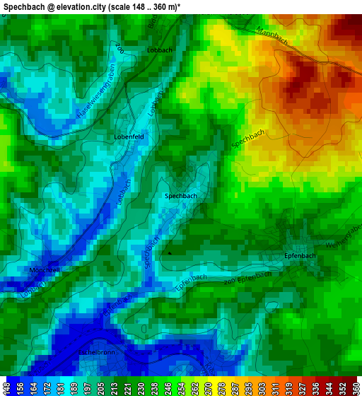 Spechbach elevation map