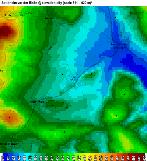 Sondheim vor der Rhön elevation map