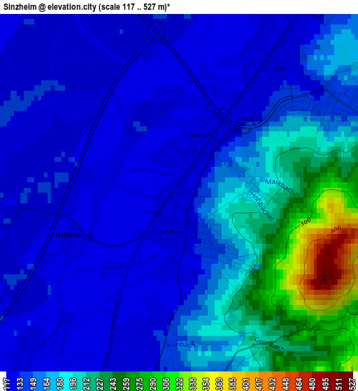 Sinzheim elevation map