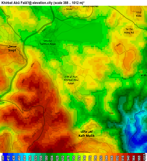 Khirbat Abū Falāḩ elevation map