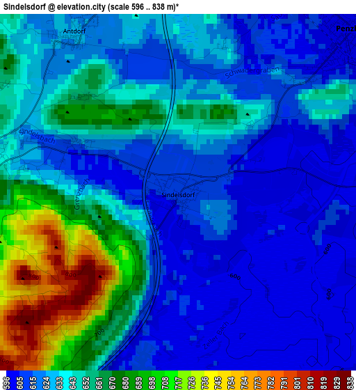 Sindelsdorf elevation map