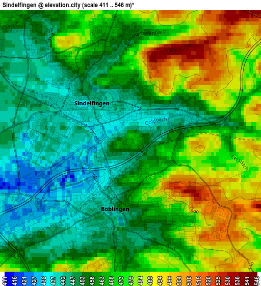 Sindelfingen elevation map