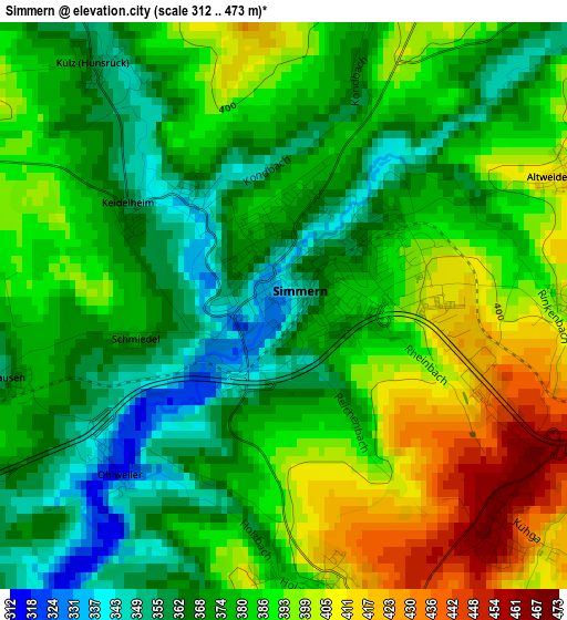 Simmern elevation map