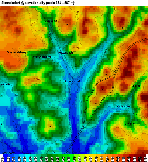 Simmelsdorf elevation map