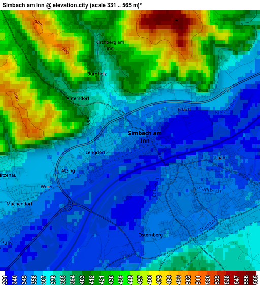 Simbach am Inn elevation map