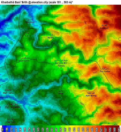 Kharbathā Banī Ḩārith elevation map