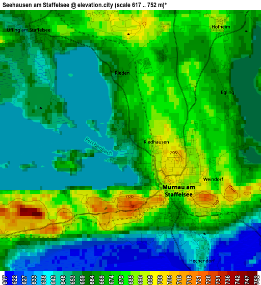 Seehausen am Staffelsee elevation map