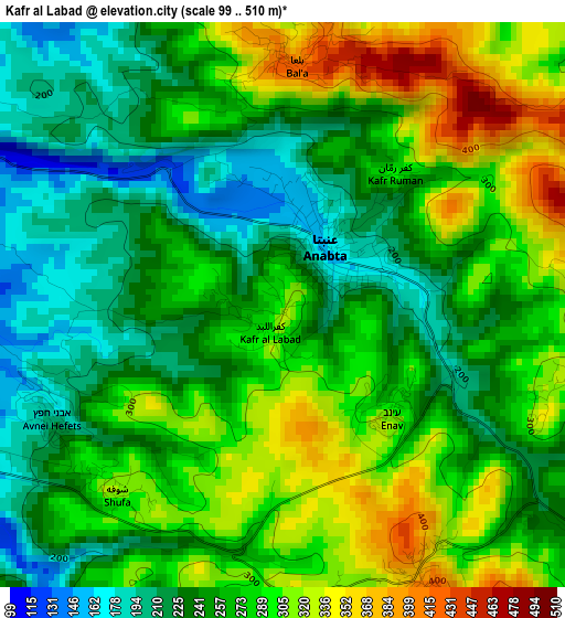 Kafr al Labad elevation map