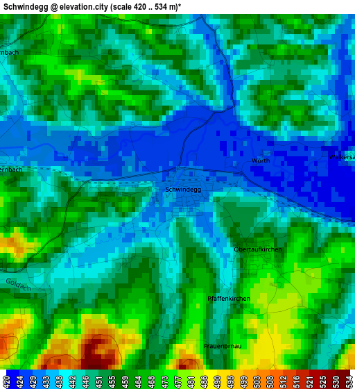 Schwindegg elevation map