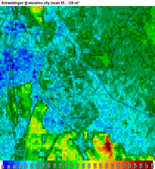 Schwetzingen elevation map