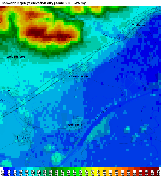 Schwenningen elevation map