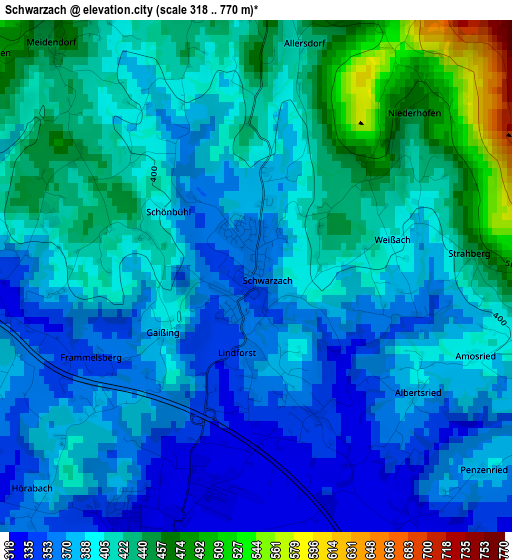 Schwarzach elevation map