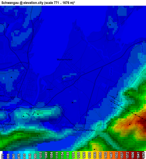 Schwangau elevation map