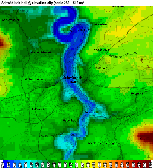 Schwäbisch Hall elevation map