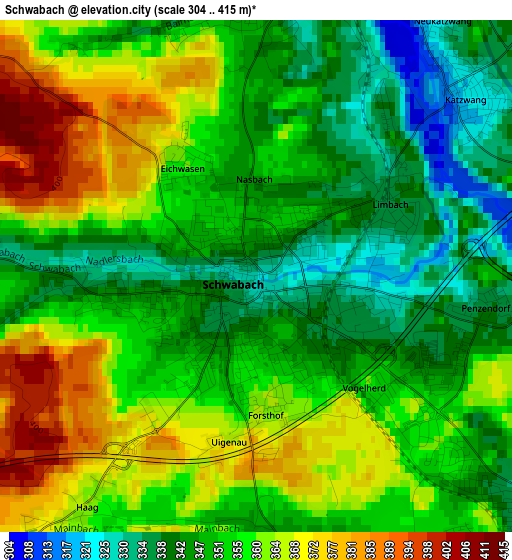 Schwabach elevation map