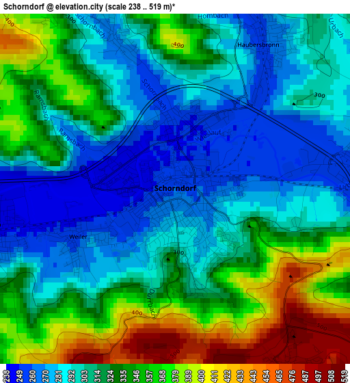 Schorndorf elevation map