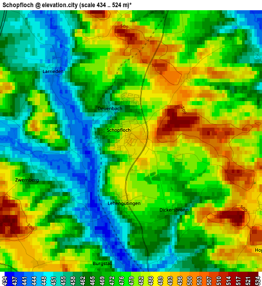 Schopfloch elevation map