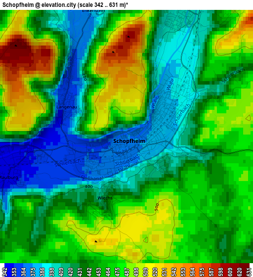 Schopfheim elevation map