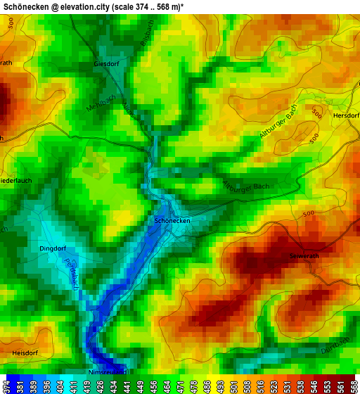 Schönecken elevation map