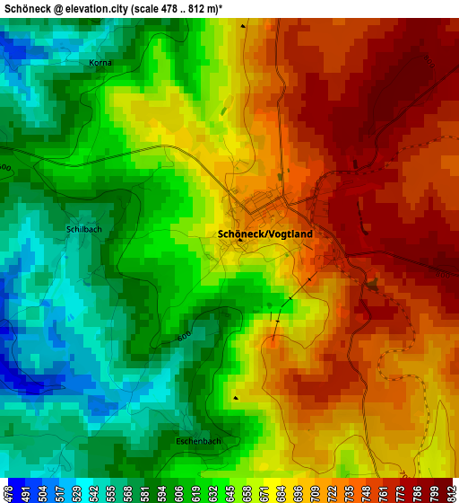 Schöneck elevation map