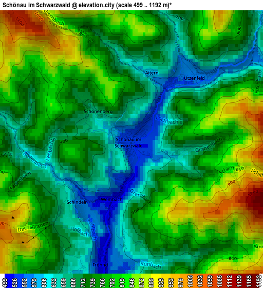 Schönau im Schwarzwald elevation map