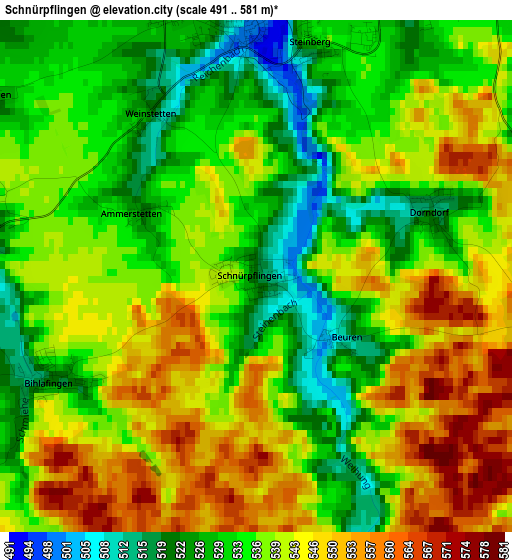 Schnürpflingen elevation map