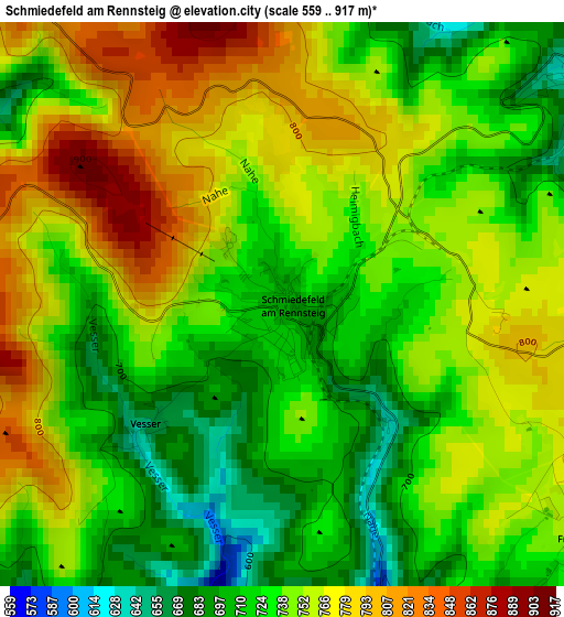 Schmiedefeld am Rennsteig elevation map